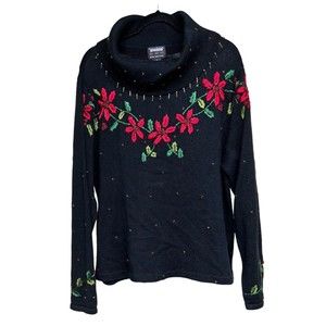 Designer Originals Studio Beaded Poinsettia Sweater Women’s Size 2X